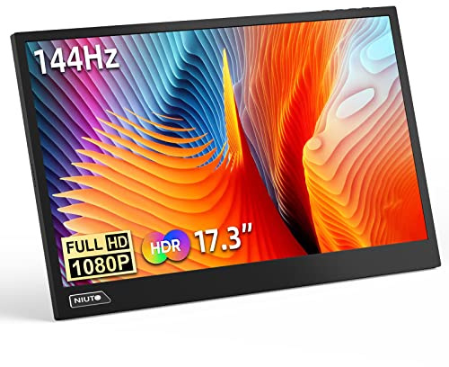 NIUTO Portable Monitor 144hz 17.3 inch 100% sRGB FHD HDR IPS 1920x1080 VESA Ultra-Slim Screen Dual Speakers with Type-C Mini HDMI for Laptop Phone PC Switch ps5 Xbox MacBook Mac
