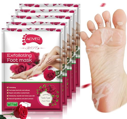 5 Paar Fußmaske,Peeling-Abzieh-Schwielen abgestorbener Haut, Fußmaske hornhaut Kallus-Entferner, hornhaut entfernen fuß Maske, Baby Soft Smooth Touch Feet-Männer, Frauen, Peeling-Fußmaske (Rose)