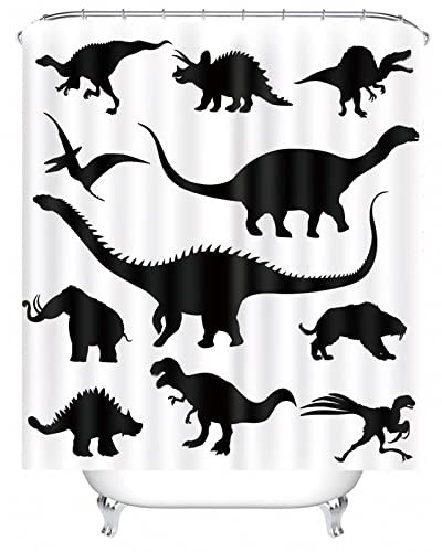 Hoisy Duschvorhänge Anti Schimmel, Clofy Duschvorhänge Dinosaurier Schwarz-Weiss Größe 165X180CM Schnell Trocknend Polyestergewebe Badezimmerzubehör