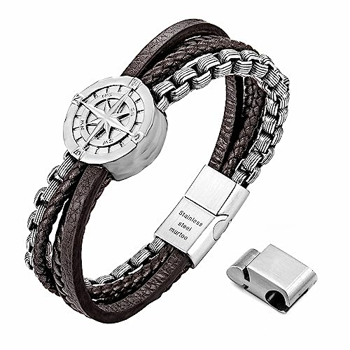 murtoo Armband Herren, Premium Lederarmband für Herren in schwarz und braun, Kompass Armband, Magnetverschluss aus Edelstahl, Tolle Geschenkidee für Männer