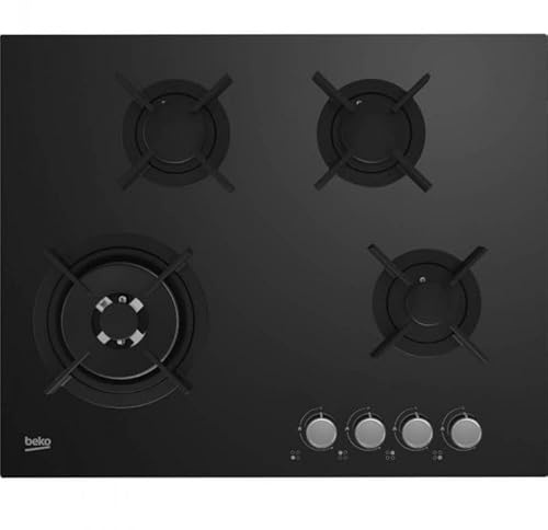 Beko Einbaukochfeld HINW64229S, Gas, 4 Brenner, integrierte Zündung, Wok-Brenner, Schwarz