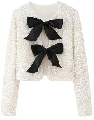 KWTF Tops de Calle para Mujer, Blusas Lisas de Manga Larga con Cuello Redondo y Pajarita Decorativa para Mujer, Blusas de otoño a la Moda