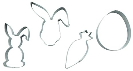 BekkiB 4er-Set Ausstechformen Ostern - Ausstecher in Ei-, Möhren-, Hasen-Form - Ausstecher aus Edelstahl sind spülmaschinengeeignet - 2 Formen für Tassenkekse - 21004