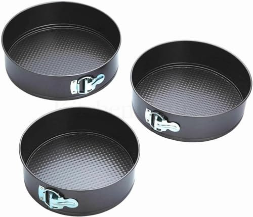 BURAKH 3 Pack Non-Stick Baking Springform Round Cake Tin Tray Pan Set Kit Spring Loaded | 3 Piece Non-Stick Pans | Springform Pan Set