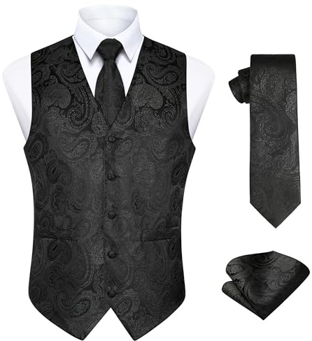 Enlision Herren Westen Paisley Weste Krawatte Einstecktuch Set für Hochzeit Party Business XS-6XL