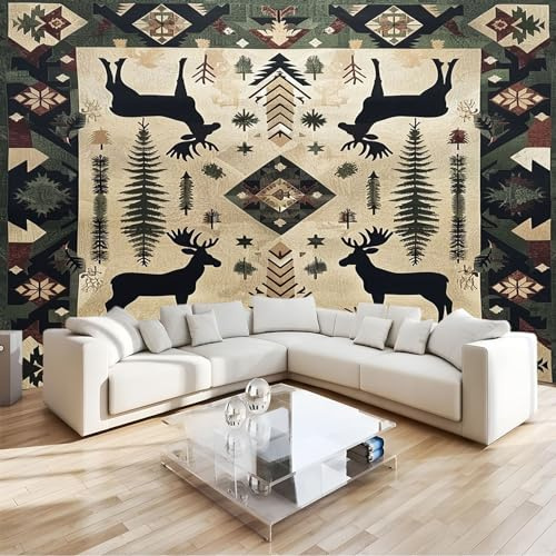 Carta da Parati Murales cervo della foresta bohémien Fotomurali 3D Carta da Parati 400x280 cm, 3D Effetto Quadri Murali Murale Decorazione parete Soggiorno Camera da Letto