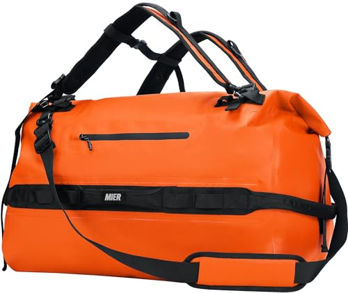 MIER Große wasserdichte Reisetasche mit Rolltop, Trocken-Rucksack, Seesack für Kajakfahren, Rafting, Bootfahren, Schwimmen, Camping, Reisen, Fitnessstudio, Strand, 60 l/80 l (Orange, 80 l)