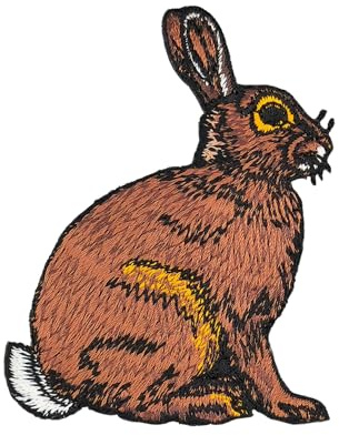 Hase Braun Aufnäher zum aufbügeln oder aufnähen Bügelbild Wild Bügelpatch Aufbügler für Kleidung gestickter Bügelflicken Kaninchen Applikation Patch Größe 6,5 x 8,3 cm
