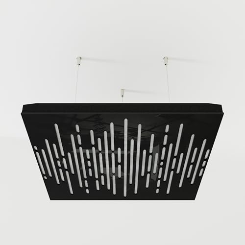 Lot de 2 panneaux acoustiques absorbants diffusants pour plafond avec tissu de velours et kit de montage | 50x50x5cm | Traitement acoustique de la maison | [WAVE - Plastique noir | Blanc]