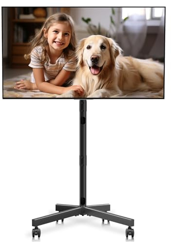 XINLEI Mobile TV Stand with Wheels for Most 21-60 Inch Flat/Curved Screens TVs, Height Adjustable Rolling TV Cart with Shelf, up to 35kg, Max VESA 400x400, ML55SE