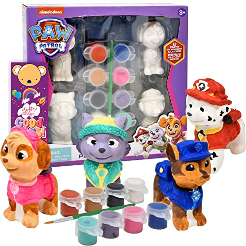 Paw Patrol Malen Sie Ihre eigenen Figuren Kunst Bastelset, 4 Pfotenfiguren, 8 Farben, Pinsel, Lesezeichen