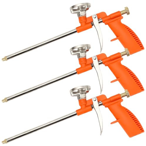 Asfrode 3 Stück Schaumpistole, PU Pistolenschaum Bauschaum Pistole aus Metall Profi-Dosierpistole mit Kunststoffgriff für Profi Heimwerker zum Abdichten Füllen Abdichten(Orange)