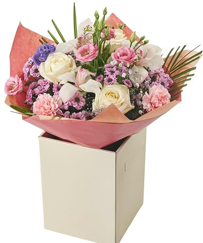 Elegant Orchid and White Rose with Pink Carnations and Lisianthus Bouquet, Fresh Flowers in Gift Box, Celebrations Floral Arrangement For Birthdays, Anniversaries, Festive Occasions