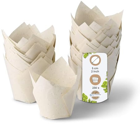 GREENBOX 230 moldes para magdalenas de papel de hierba, 5 cm de diámetro, color marrón, biodegradables y reciclables