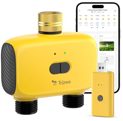TRJZWA WLAN Bewässerungscomputer mit 2 Ausgängen Programmierbare für Garten,Rasen,Automatische Zeitgesteuerte Bewässerung Smart Bewässerungssystem mit WiFi-Hub-Fernbedienung,Regenverzögerung