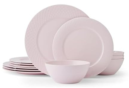 Miksa Trellis Pink Bone China Chip Resistant Lightweight 12 Piece Dinnerware Set, Service for 4