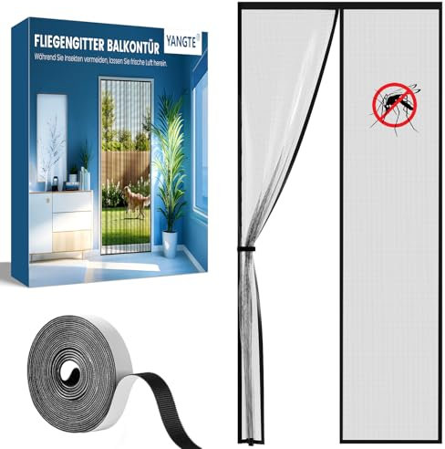 Fliegengitter Balkontür, Magnet Insektenschutz Tür 95x210 cm, Magnetvorhang Fliegenschutz Terassentür - Mückenschutz Türvorhang Kellertür - Fliegenvorhang Terrassentür Ohne Bohren,Schwarz