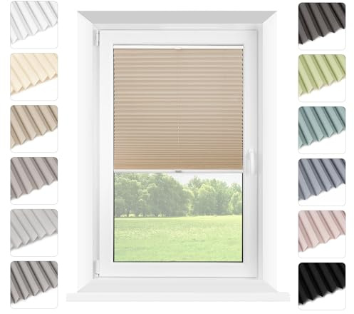 Mardom - Thermo Plissee mit Bohren - Plissee verdunklung Thermo mit Aluminiumschienen - Höhenverstellbare Plisee Jalousie für Sonnenschutz - Fenster Plissee (Kaschmir, 75 x 150)