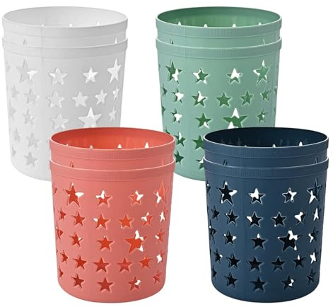 AUTUUCKEE 8 Pcs Pen Pots, Plastic Multifunction Desk Organiser, Pencil Holder Cup Hollow Star Pencil Pots, Makeup Brush Tidy Organizer, Large Capacity Cylinder Pen Pots for Desk Supplies(4 colours)