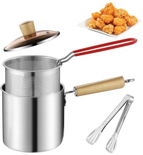 3L Frittiertopf, Stainless Steel Oil Filter Pot, Ölfiltertopf aus 304 Edelstahl, Fettbehälter mit Korb, Deckel und Zange für Küche, Camping