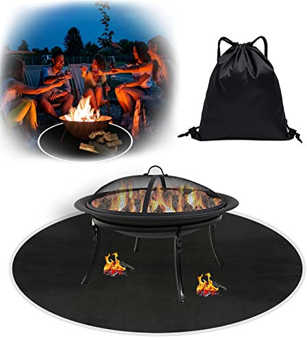 Runde Grillmatte und Feuerschalenmatte, 91,4 cm, Terrassenschutzmatte mit reflektierendem Rand, schützt Ihren Rasen oder Campingplatz vor knallender Glut, Schwarz