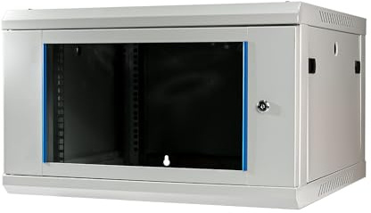 Netzwerkschrank 19 Zoll 6HE I 600 mm Tiefe I Serverschrank Grau montiert | Wandmontage I abschließbare Glastür I voll montiert I 100 kg Traglast I 600×600×369 mm (Grau - 60cm), 6HE
