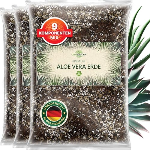 ORAGARDEN Aloe Vera Erde für Zimmerpflanzen und Garten - 9L Aloe Vera Substrat für Pflanzen, Palmen, Blumen Grünpflanzen - 9 Komponenten Grünpflanzenerde