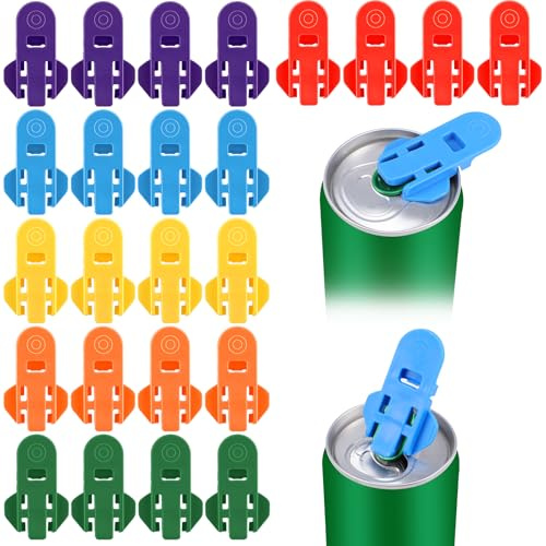 24 Pcs Manual Easy Can Opener Colorful Drink Can Protector Cap Leakproof Soda Top Ring Opener Tool Premium Plastic Shields Prevent Dust Cans Openers for Pop Coke Beer Drink Beverage Valentine's Day