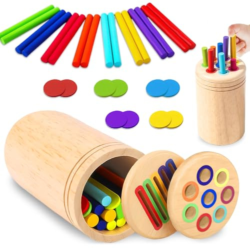 AMFUN Montessori Wooden Toys for 1 2 3 Years Boys Girls,Wooden Color Sorting & Development Toy | Birthday Gifts for Toddlers 1-3 Year Olds | Educational Learning Toys for 1 2 3 Year Old Boy Girl