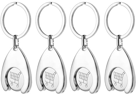 BYTLEOUTJ 4 Pcs Portable Shopping Trolley Tokens, Keyring Stainless Steel Quarter Holder Keychain Mini Aluminum Alloy Key Ring Unlock Release Key for Grocery Shopping Cart