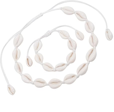 2 Stück Muschel Halskette Armband Set,Muschelkette Damen,Natural Muschel Armband,Muschelarmband Muschels Accessoires,Boho Kette,Hawaii Ketten,Hawaii Deko,Sommer Schmuck für Mädchen Strand Halsketten