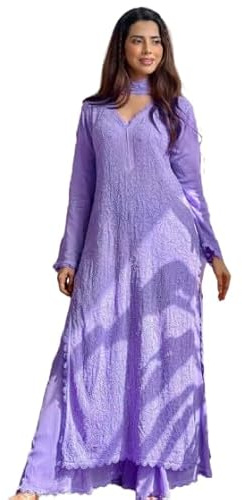 Sambhav - cubeta de edredón para mujer, tela de chinon de seda con bordado recto Kurta con pantalón y mezcla de seda, Dupatta, Púrpura, 2X grande