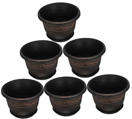 HEMOTON 6pièces Pots De Fleurs Résine avec Plateau Style Antique Grand pour Cactus Orchidées Et Plantes