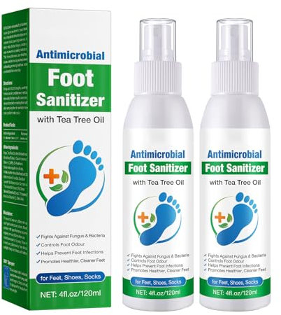 Spray disinfettante per piedi, cure naturali per i piedi e le unghie, con olio dell'albero del tè e aloe vera, anti-odore e idratanti (2)
