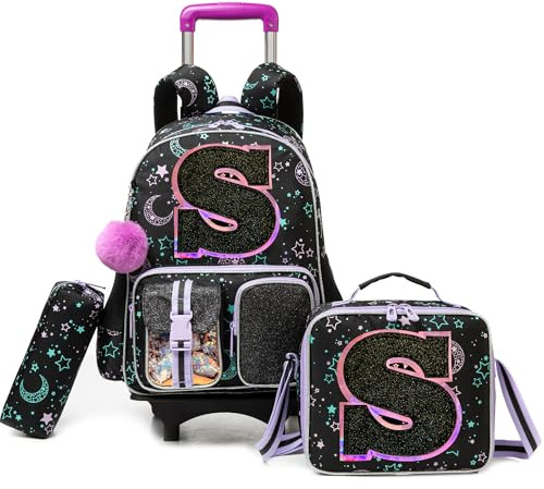 HTgroce Trolley Rucksack Kinder Mädchen Schultasche mit Rollen Schultrolley Rucksäcke S