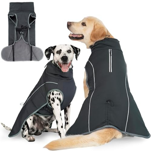 Cyponpy Hundemantel Warm Wasserdicht Hundejacke Winter Fleecemantel Hund Regenjacke Reflektierend mit Reißverschluss für Geschirr Wintermantel Hunde Fleece Hundejacke Pullover Hunde Bekleidung Winter