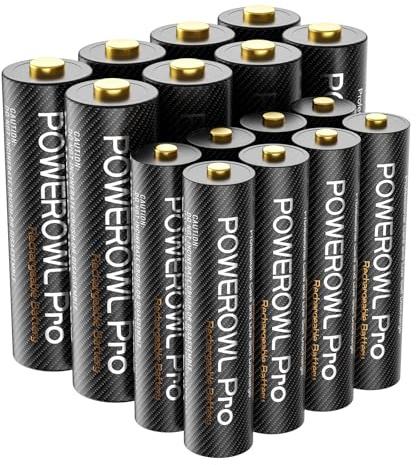 POWEROWL - 16 Pack AA AAA Rechargeable Batteries Set, 8 x 2800mAh AA & 8 X 1100mAh AAA Batteries High Capacity, 1.2V Low Self-Discharge, PreCharged
