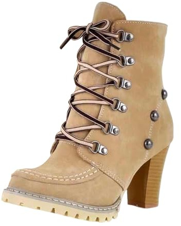 FNKDOR Stivaletti da donna con tacco vintage, borchie, giallo., 38 EU