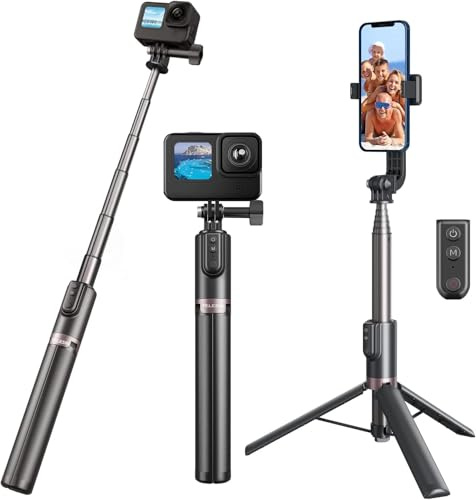 Selfie Stick Stativ Selfie Einbeinstativ für Go Pro mit Kabelloser Bluetooth Fernbedienung, Ausziehbarer Vlog Pole Stick Einbeinstativ mit Telefonhalter kompatibel mit Go Pro Hero 13 12 11 10 9 8Max