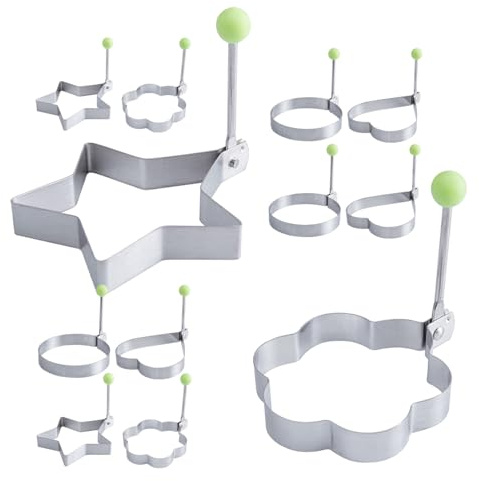 HIAKDOFT 12 Piezas Anillos para Huevos Fritos de Acero Inoxidable Molde Antiadherente para Tortillas y Panqueques Utensilios Portátiles para Cocina Familiar y Desayuno Creativo