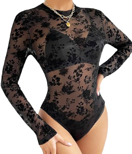MIZSPISE Sexy body femme transparente (noir, M)