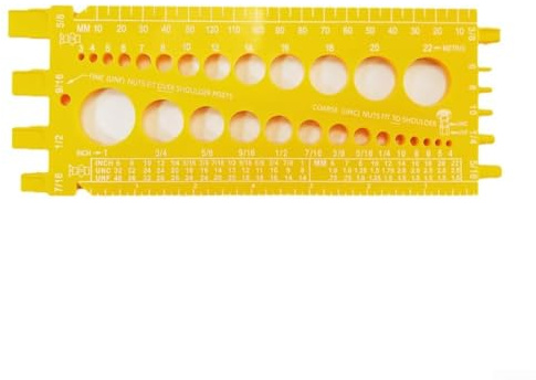 Medidor de tornillo para medición métrica y para sujetadores imperiales, herramienta de calibrador de paso para pernos y tuercas, 3 mm-22 mm y tamaño #4-1 pulgada, calibre de plástico (amarillo)