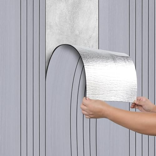 Camiraft Peel and Stick Wall Panels Self-Adhesive Wood Effect Wall Panels 3mm Thick Waterproof Insulating Wallpaper for Kitchen,Living Room,Bedroom,Ceilings,Cabinets,40x300CM Light Grey#