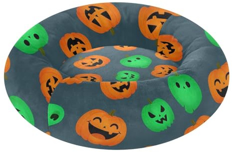 Färgglada halloween pumpor och spöken husdjur kattbädd munk gosig fluffigare ortopedisk hundbädd för extra små husdjurstillbehör