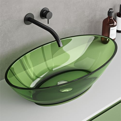 doporro Vasque à Poser Ovale Petit Lave Mains Lavabo 63x34x17cm Vert Pois en Résine Transparente Salle de Bain WC Invités Coloria02