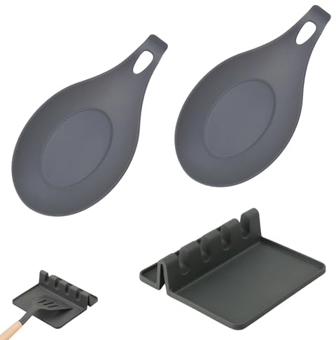3 Stück Löffelablage, Kochlöffelablage Silikon-Utensilienablage, Kochlöffelhalter Rutschfest für Schöpflöffel, Pfannenwender Zangen, Gabeln, Küchen, Gadgets Zubehör