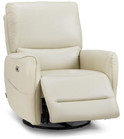 MCombo Electric Swivel Recliner Chair, Swivel Armchair with Lumbar Support,Faux Leather Rocking Power Recliner Nursery Chair for Living Room 6922(Cream White)