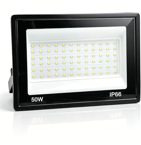 Yuaiosn 50W Focos LED Exterior, 5000LM Proyector LED Exterior, Resistente al Agua IP66 Foco Proyector LED, 6500K Blanco Frío Floodlight para Patio, Terraza, Garaje, Jardín