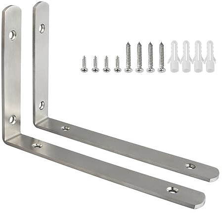SAYAYO Escuadras para Estanterias Escuadras Metalicas Soporte de Esquina 90 Grados Cepillado Soporte Estanteria Pared 2 Piezas Acero Inoxidable 200x138x25, EJ5208-2P