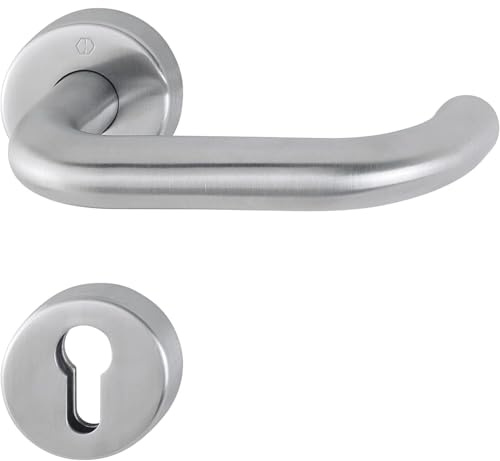 HOPPE FH Drückergarnitur Paris Objekt & Feuerschutz DIN 18273, Klasse 4 nach EN1906 - Türdrücker + Rosette PZ, Edelstahl matt